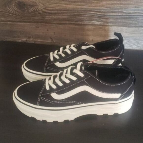 New Vans Old Skool Sentry Canvas Black White Platform Chunky Sneakers Casual - Picture 6 of 9